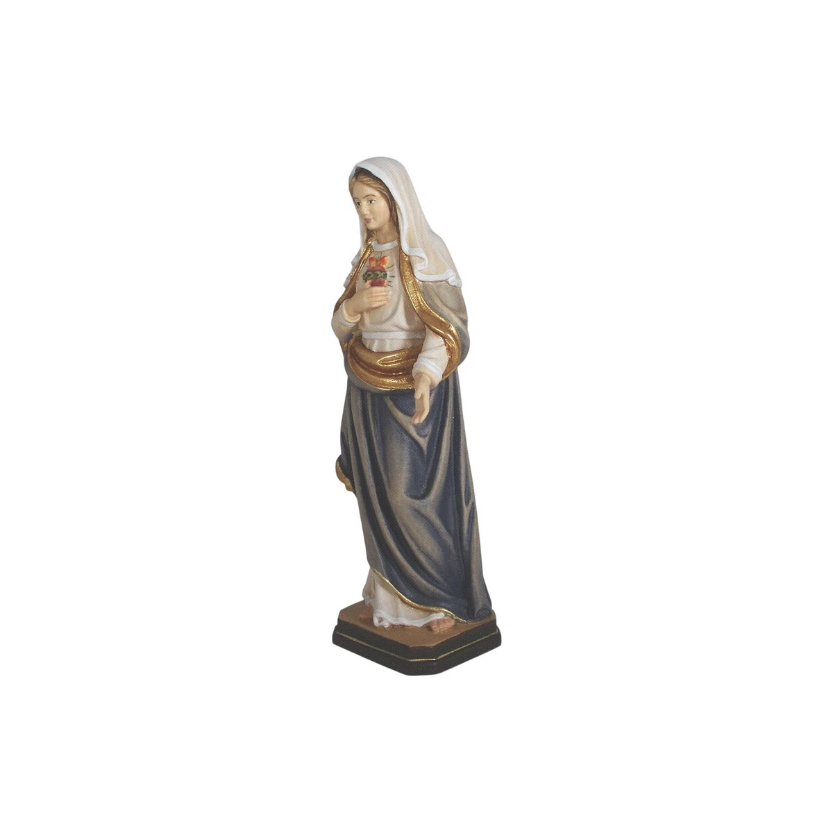 Herz Maria Holzfigur bemalt & vergoldet 20,5 cm | PEMA Südtirol | Marienfigur