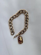 Bates and Bacon Chain Bracelet Carnelian Bird Fob Gold Filled Repousse Links 8"