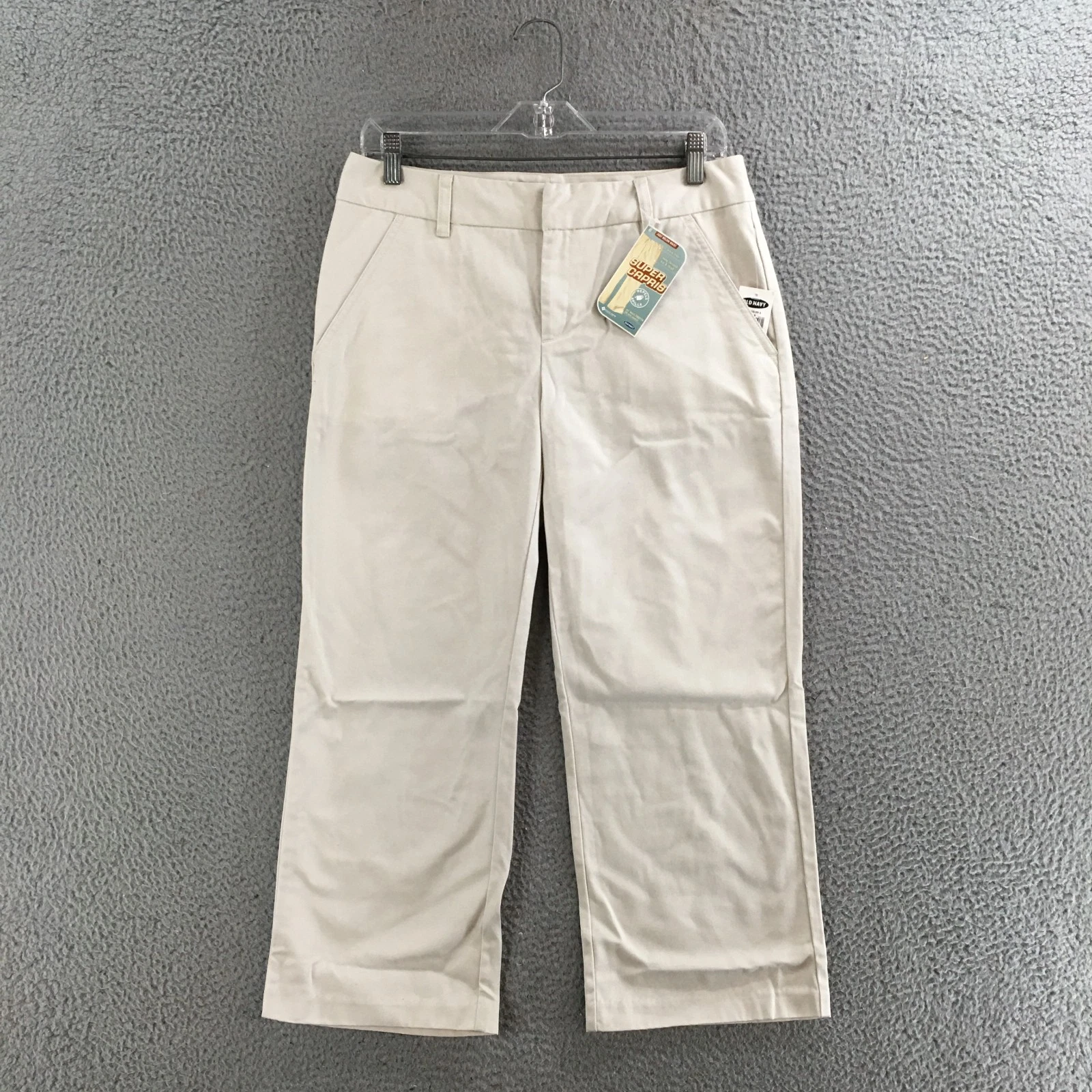 Old Navy Pants Womens 8 Capri Zip Fly Mid Rise Straight Casual Cotton Beige NEW