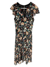 ZARA WOMAN Dress Size Medium Floral Black Flutter Sleeve Midi Length Viscose