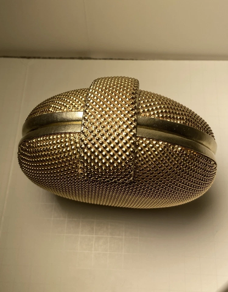 Whiting and Davis Clutch Womens Gold Metal Mesh Round Evening Bag Minaudiere - Image 4 of 4