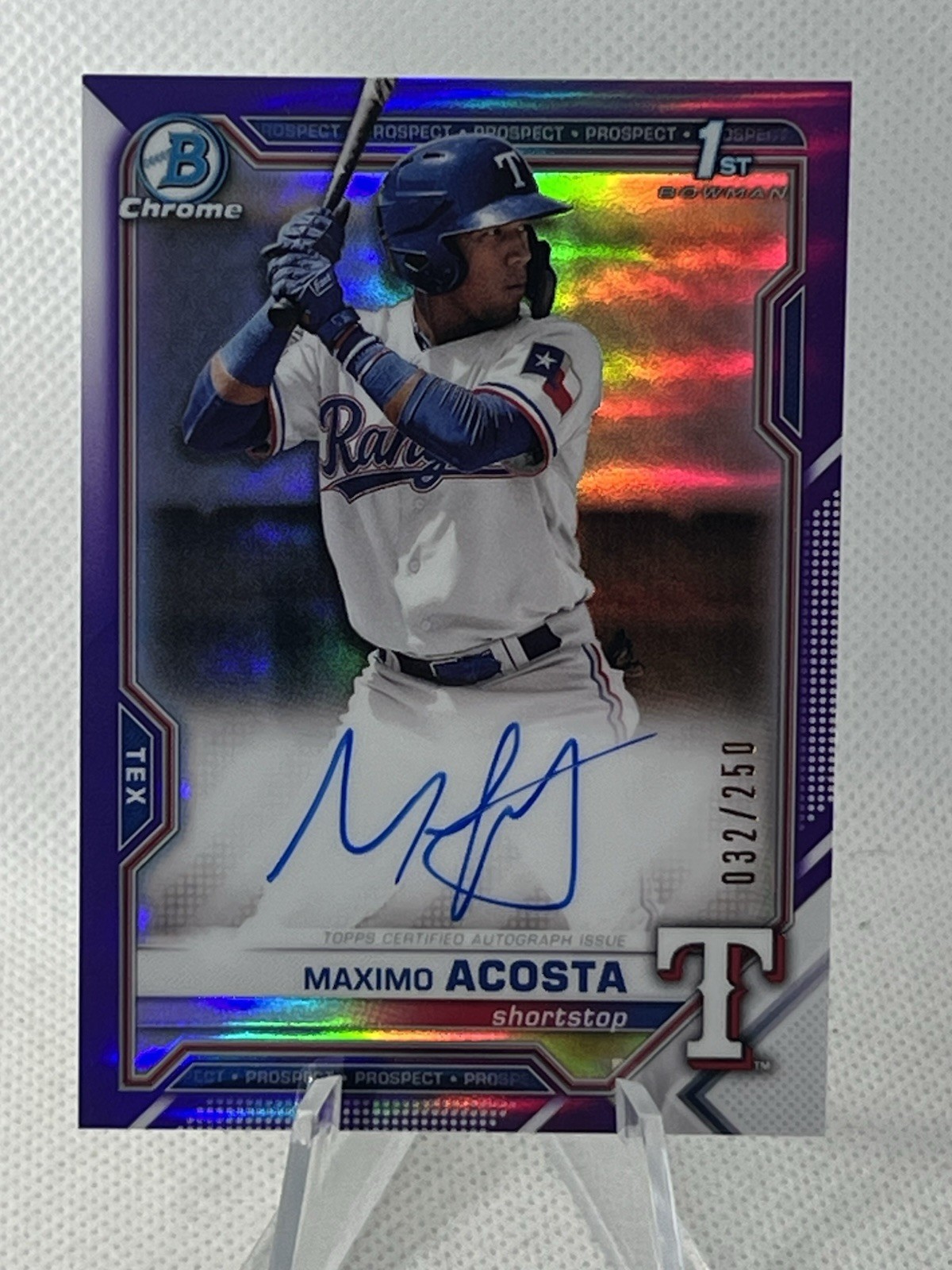 Maximo Acosta - 2021 Bowman Chrome Purple Refractor Auto /250 1st Bowman