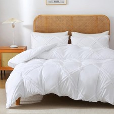 Boho Duvet Cover White - Tufted Comforter Cover Set Geometric Textured Jacqua...