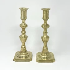 Heavy Vintage Brass Candlesticks Taper Candle Holders Signed Rostand 9” Set Of 2