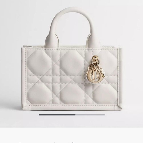 DIOR Book Tote Mini Macro Cannage Leather 2WAY Shoulder Handbag White Women's