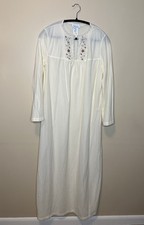 Dead Stock Vintage Women s Night Gown Medium Long Beige Nylon Embroidered Lace