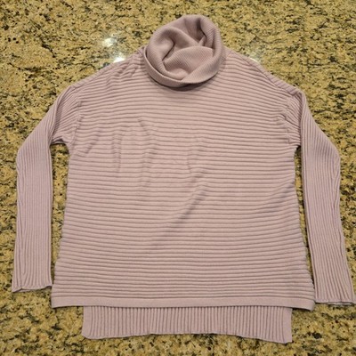 Chico's Zenergy Wms Sz 2 LG Cashmere/Cotton Pink Drop Shoulder Ribbed Sweater