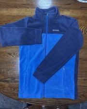Columbia Boys Colorblock Fleece Jacket Full Zip Pockets Blue/Navy Youth L