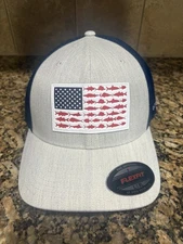 Columbia PFG Fish Flag FlextFit Mesh back Hat Color: Gray/Navy L/XL (New w/Tags)