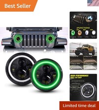 7 Inch LED Headlights with Green Halo & Amber Signal for Jeep Wrangler 1997-2018