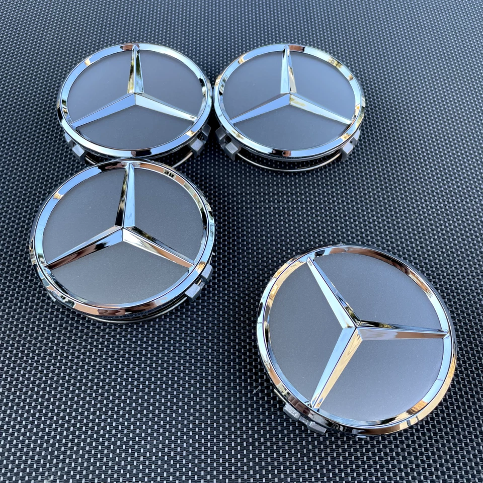 4 x Chrome Matte Emblem Fit For Mercedes-Benz C E S Wheel Hub Caps Center 75mm — 第 3/4 张图片