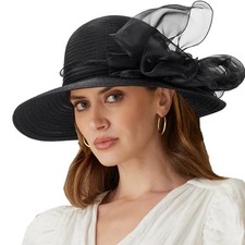 Women Kentucky-Organza Sun-Hat with Bow-Flower Church-Derby Medium Black2