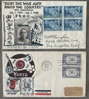 Walter Crosby FDC China 1942 Scott 906 block, Korea 921 WWII Cachet (2 lot)