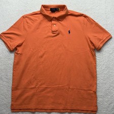 Polo Ralph Lauren Polo Shirt Mens XL Orange Classic Fit Blue Pony Cotton Pique
