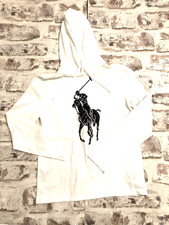Polo Ralph Lauren Hooded Knit Shirt White Long Sleeve Big Pony SZ Small