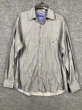 Nautica Mens Large Dark Gray Button Up Pocket L/S 100 Cotton Dress Shirt EUC