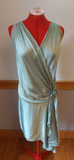 Antique 1920s hand smocked sage green silk dress, Art Deco style,