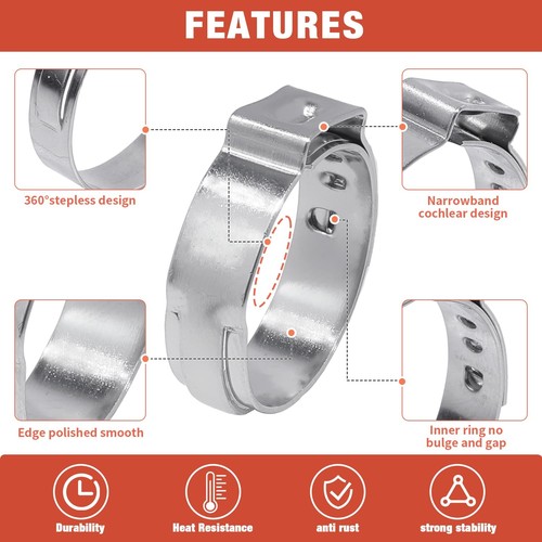 300pcs 16 Sizes Single Ear Hose Clamps, 5.3-36.1mm Stainless Steel_304 Crimp ... - Picture 3 of 7