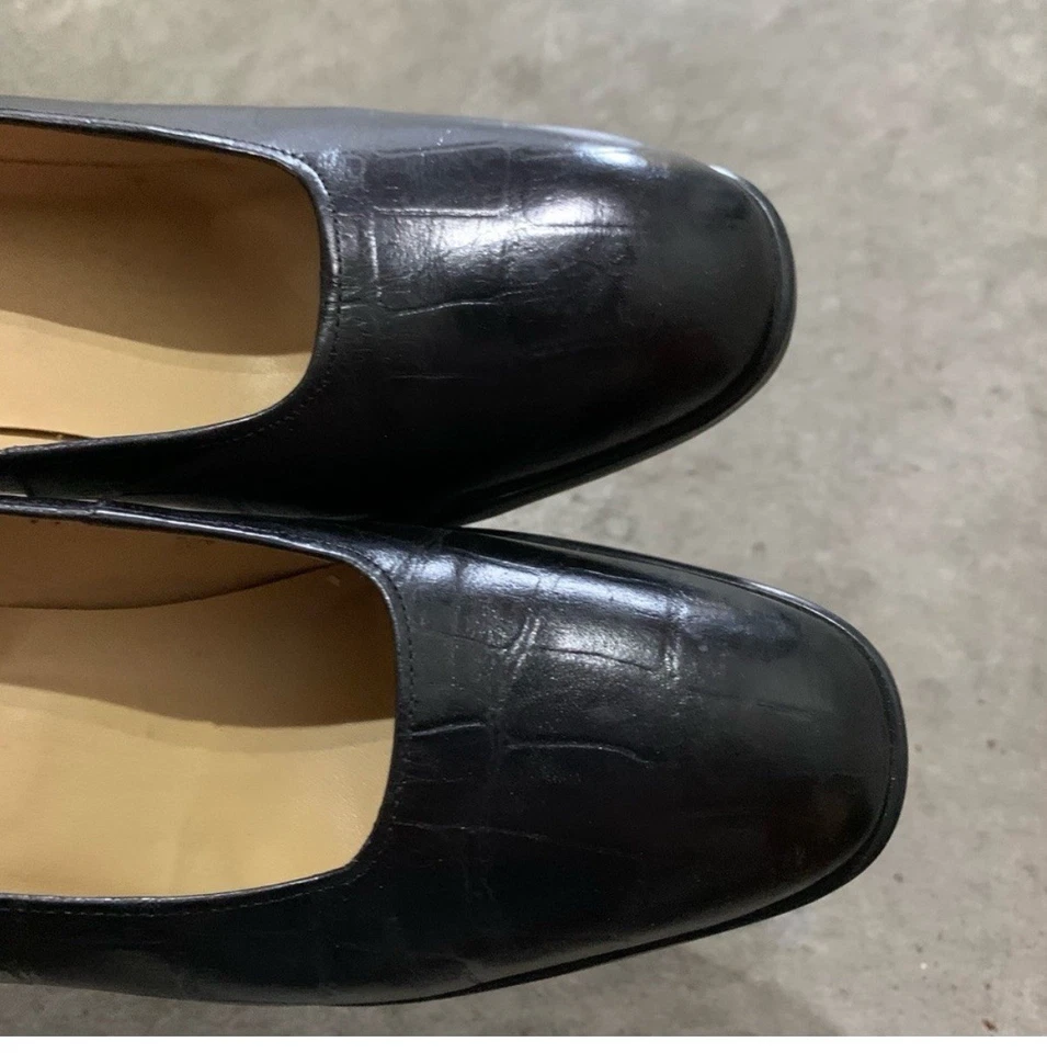 Zapatos de tacón grueso CATHY JEAN vintage Y2K negro cocodrilo en relieve talla 7,5 usados en excelente estado Foto 3 de 4