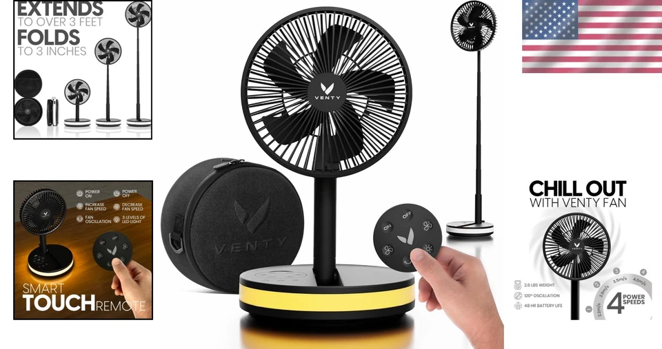 Compact Travel Fan - Wireless Battery Operated - LED Lights - Image 2 of 4