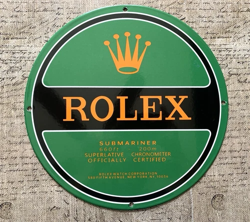 VINTAGE ROLEX SUBMARINER 12" GASOLINE GAS PUMP STATION MOTOR OIL PORCELAIN SIGN