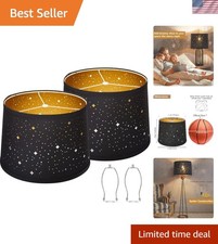 Elegant Black Drum Lampshades with Star Pattern, Easy Installation, Set of 2