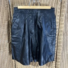 Vintage S U Fashions New York Black Leather Shorts Lined Size 7/8 Festival Biker