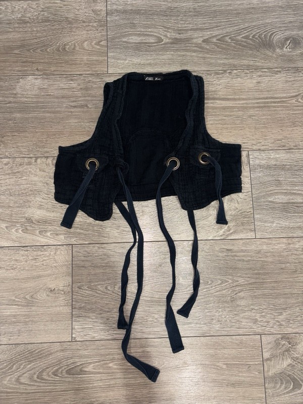 Y2K Black Grommet Tie Vest Fairy Grunge Whimsigoth Boho Festival Top