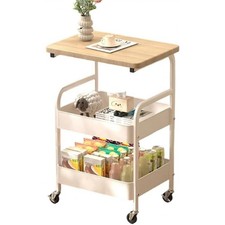 3-Tier Rolling Storage Trolley with Table Top, Mobile Storage Cart on Wheels