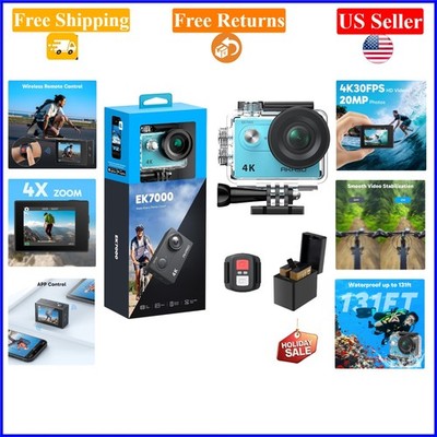 EK7000 4K 30FPS Waterproof Action Camera with WiFi, Remote, 20MP, 131ft Water...