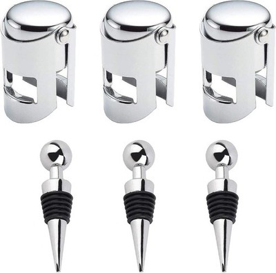 Set of 6 Bottle Stoppers, 3 Wine Bottle Stoppers, 3 Champagne Stoppers, Wine ...