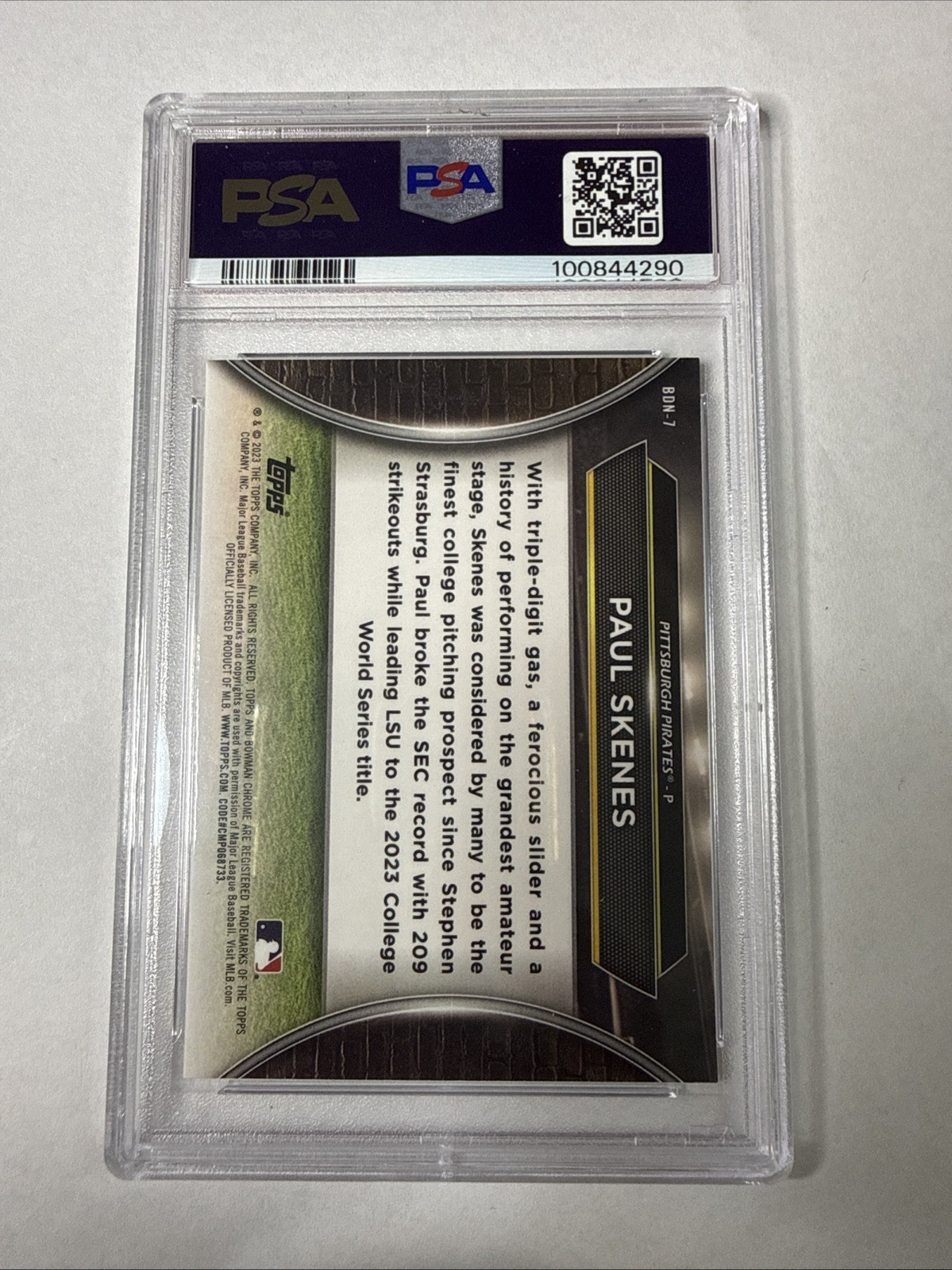 2023 Bowman Draft - Bowman Draft Night Paul Skenes #BDN-7 PSA 10 view 2