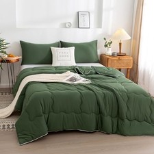 3PCS Comforter Set Queen Size - Jersey Knit Full/Queen All Season Olive Green