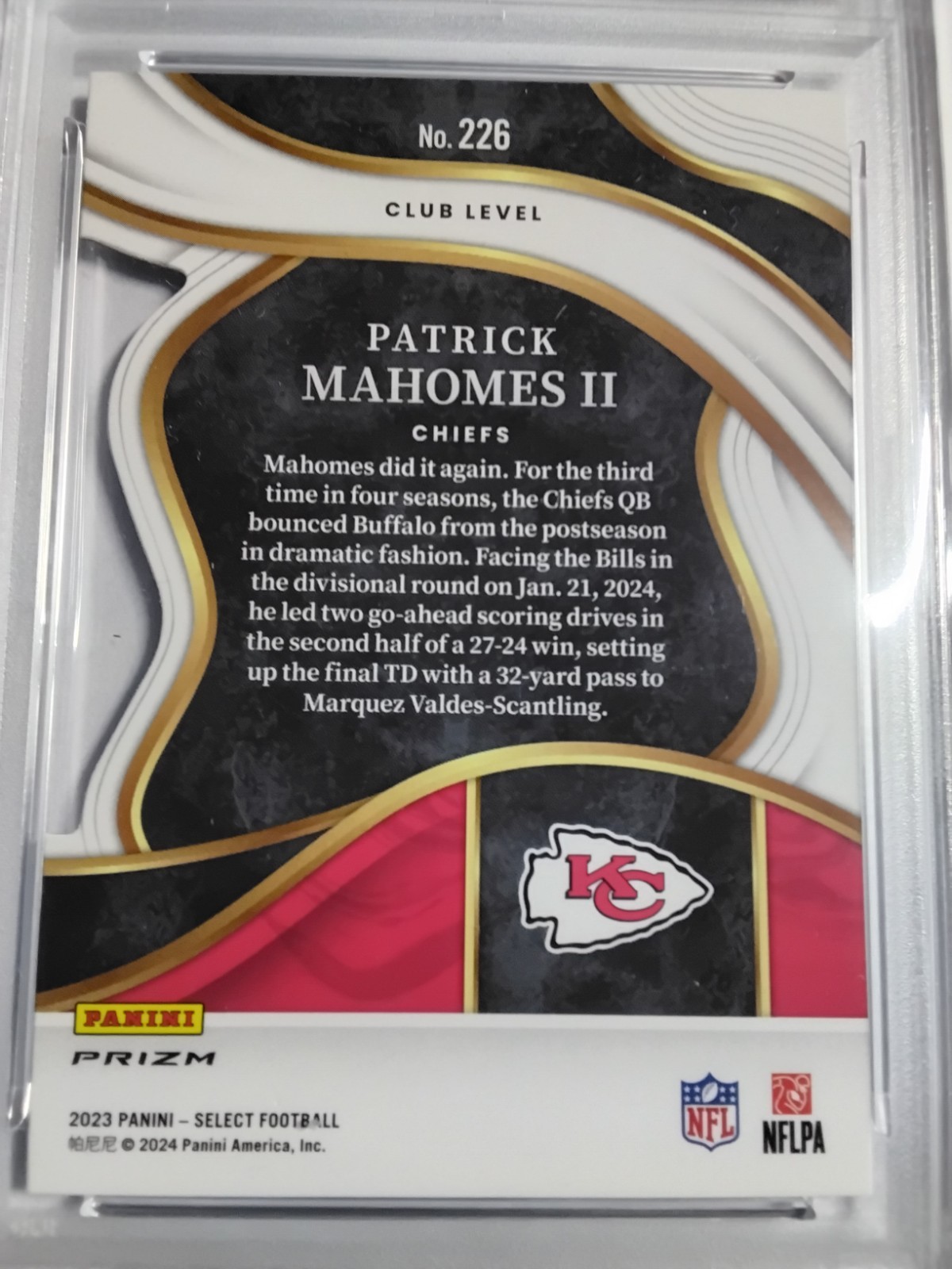 2023 Select Die-Cut Red & Blue Prizm Patrick Mahomes II #226 PSA 9 view 4