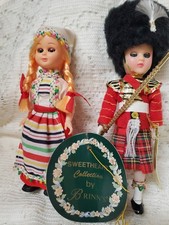 Set Of 2 6.5 In Vintage Scottish Souvenir Sleepy Eye Plastic Dolls Tartan Kilt