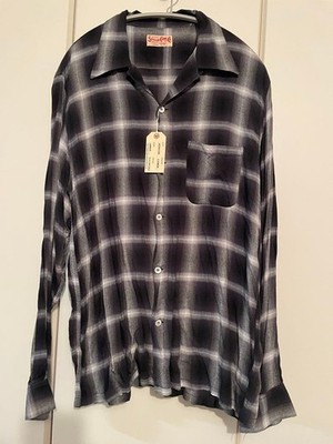 トップス 90s Sugar Cane Ombre Check Flannel Shirt Sugar Cane Rayon Ombre Check Work Shirt Black Large Mens Made In