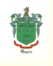 *Great Coat of Arms Higgins Family Crest genealogy, would look great framed!