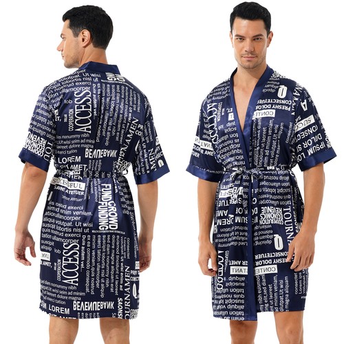 Herren Satin Kimono Bademantel Nachthemd Kurzarm Lose Hemden Tops Nachtwäsche - Bild 27 von 97