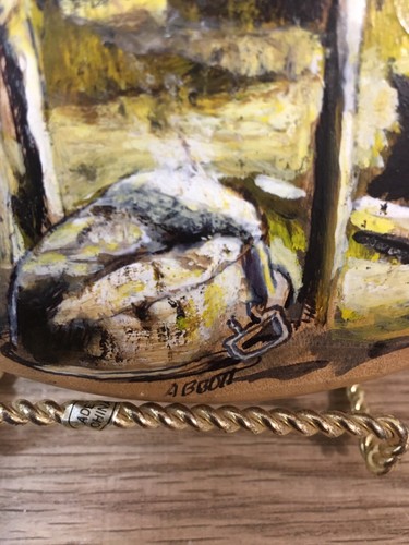 Wooded Scenery Painting on Wood Disc by Artist Abbott - Picture 2 of 4