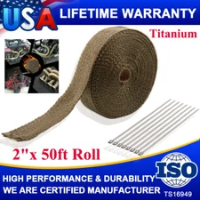 Roll x 2" 50ft Header Manifold Exhaust Heat Wrap Tape + 20x Ties Kit Titanium US