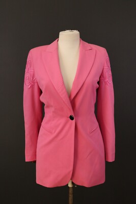 ESCADA by MARGARETHA LEY Wool Pink Vintage Embroidered Blazer Jacket Size 34