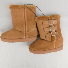 Bobbie Brooks Girl's Faux Fur Trim Side Buckle Boots 11-12 Small Tan