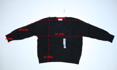 Old Navy V-Neck Shaker Stitch Cocoon Sweater Black Long Raglan