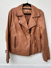 Max Studio Light Brown Faux Leather Biker Jacket M Uk10-12