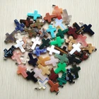 Wholesale 100pcs/lot mix natural Gemstone cross pendant Silver P Bead pendants