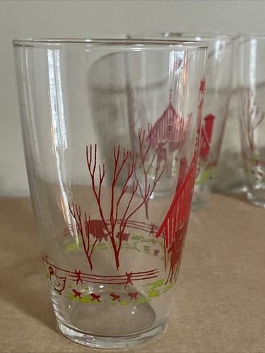 4 Libbey Mobile Oil Gas Station Pegasus Barn Weathervane Glasses - Picture 3 of 9
