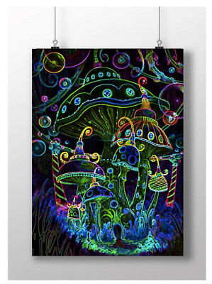 TRIPPY MUSHROOMS PSYCHEDELIC POSTER IMAGE WALL ART PRINT SIZE A3 A4 ...