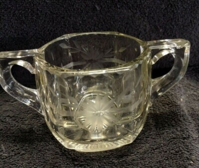 Vintage Clear Glass Open Sugar w/Etched Flower                            Lot# 5