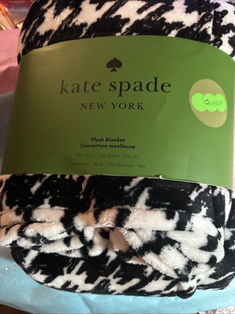 NWT Kate Spade Black White Houndstooth Oversized Queen Fleece