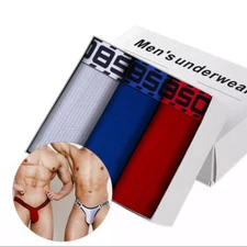 3PCS Sexy Men Cotton Underwear Jockstrap Gay Panties Breathable String Panties